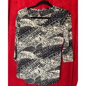 JM Collection Womens Black Cream Abstract Dot Animal Print 3/4 Sleeve Top Size M
